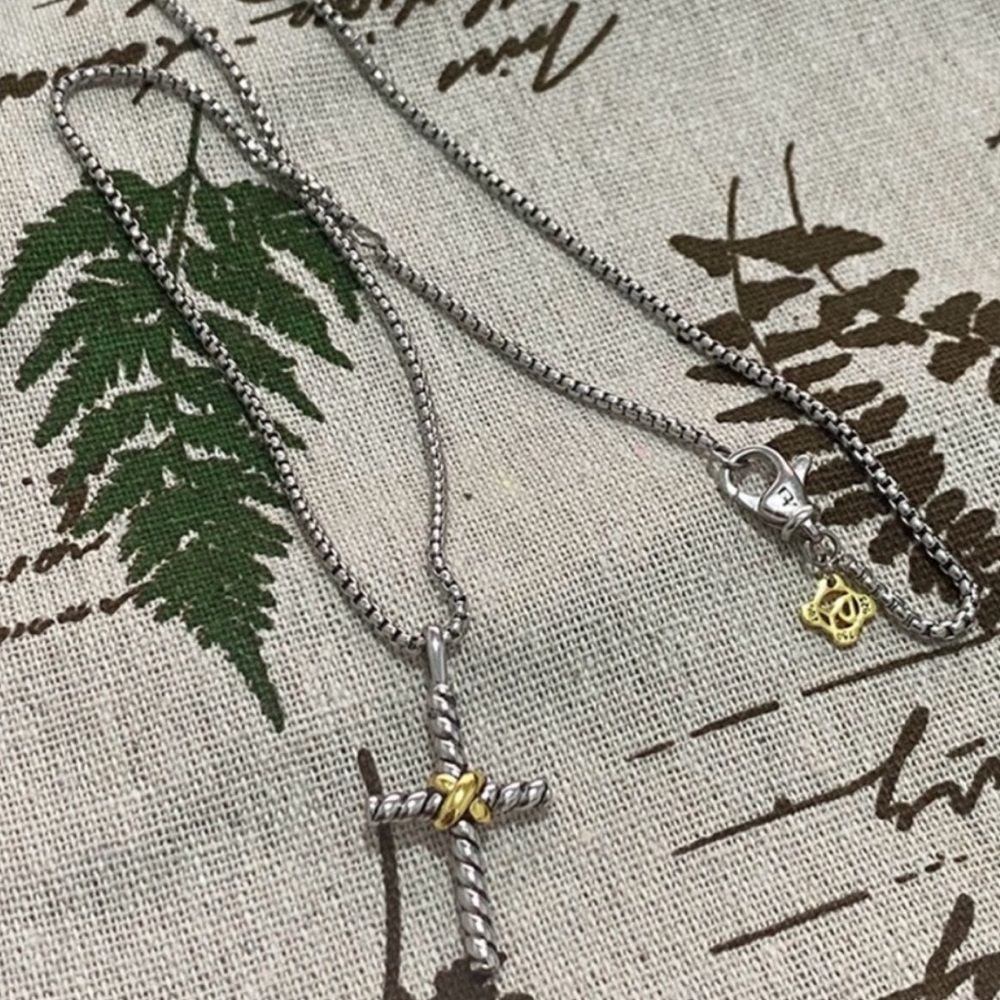 David Yurman Silver and Gold Cross Necklace